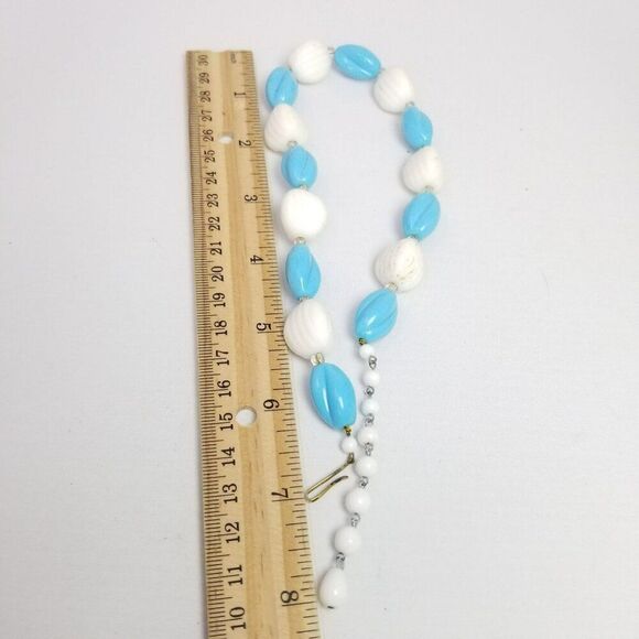 Vintage Light Blue and White Beaded Necklace, Adjustable Length, Western Germany - Picture 5 of 7
